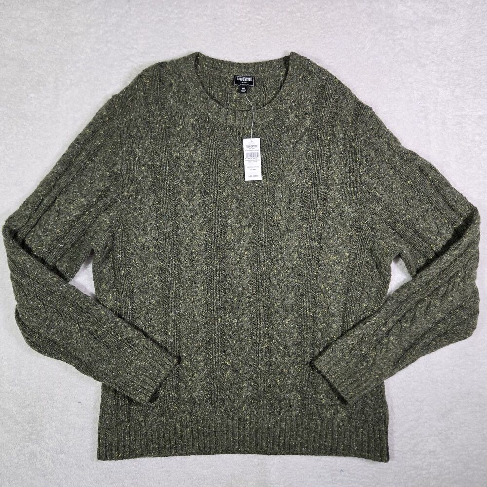 Todd Snyder Merino Wool Alpaca Nylon Cable Knit Mens 2XL Garden Green Sweater